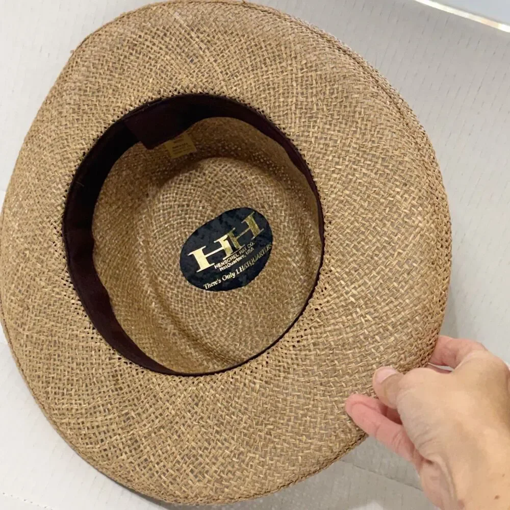 Henschel Hat Co Seagrass Gambler Hat w Fabric Band Sz M Underwelt Brim Made USA